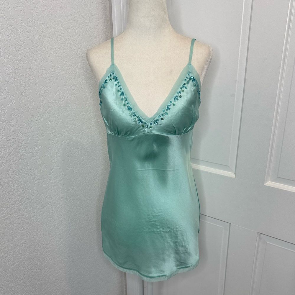 NWT Gold Hawk TRIANGLE SILK CAMI Tiffany Blue X- Small Beaded / Embellished - Picture 9 of 9